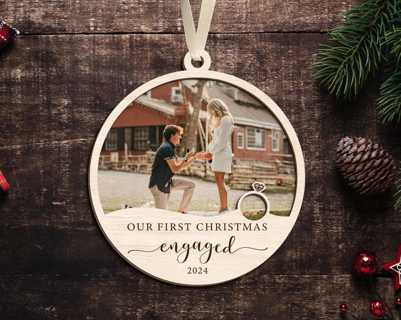 Our First Christmas Engaged Ornament, Custom Enaged Photo Ornament, Engagement Ornament, Engagement Gifts, Personalized Engaged Keepsake