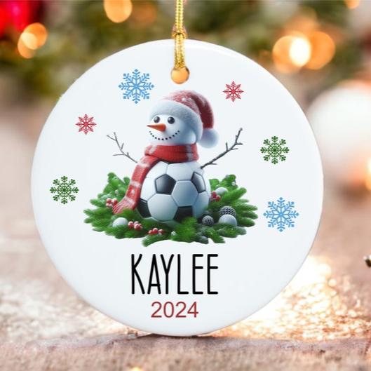 Custom Soccer Ornament - Snowman Name Ornament - 2024 Soccer Ornament - Personalized - Christmas gift - Family Keepsake - Snowman Ornament