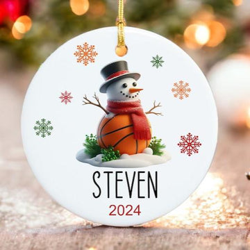 Personalized Basketball Ornament - Snowman Name Ornament - 2024 Basketball Ornament - Custom Christmas gift - Family Keepsake