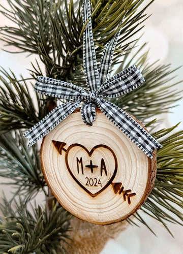 Wood Slice Ornament, Couples Initials Ornament, Personalized Ornament, Newlyweds Gift, Gift For Her, Couples Ornament, Christmas Tree Ring