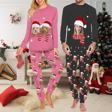 Custom Dog face Christmas Pajamas, Custom Face Pajama Set Top Pants, Custom Pajamas for Woman Man Family, Custom Pajama Pants Trousers Socks