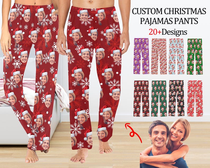 Custom Christmas Pajama Pants,Family Christmas Pajamas,Matching Holiday Pajamas,Photo Pajamas Gift for Family,Couple,Him,Her