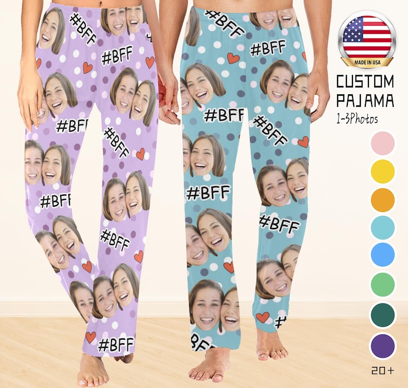 Custom Face Pajama Pants,Personalized Best Friends Photo Pajamas,Picture Face on Pajamas,Customized Funny Photo Gift For Her/Him Friends BBF