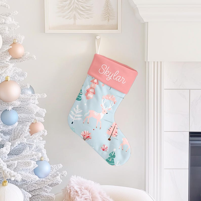 Girls Christmas reindeer stocking personalized baby girl stocking pink Christmas stocking for baby first stocking newborn Christmas gift