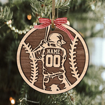 Personalized Baseball Wood Christmas Ornament, Custom Name Number Baseball Player, Baseball Keepsake, Baseball Lovers Gift