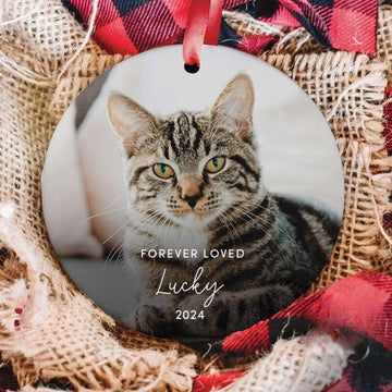 Custom Forever Loved Cat Ornament, Cat Remembrance Gift, Pet Memorial Christmas Decoration, Cat Photo Keepsake