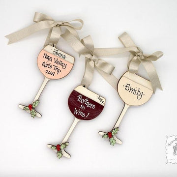 Wine Ornament Personalized - Wine Glass Ornament in Red, Rose or White Wine; Cute Gift for Friends, Wine Lovers, or a Girls Trip Memento