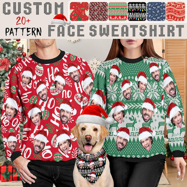 Custom Ugly Christmas Sweater, Face Crewneck Sweatshirt, Christmas Gift, Personalized Family Photo Sweater, Custom Face Hoodie, Funny Gift