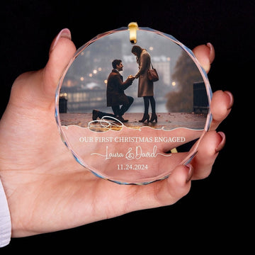 Personalized Our First Christmas Engaged Photo Ornament Marriage Proposal GLASS Ornament Newly Engaged Gift