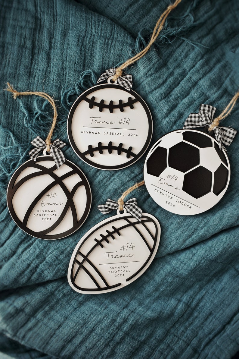 Custom Sports Ball Ornaments | Personalized Wooden Ornaments | Football, Baseball, Basketball, Soccer Ball Decor | Meaningful Holiday Gifts