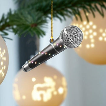 Personalized Microphone Christmas Tree Ornament FLAT 2D Christmas Ornament Decor Micro, Music Christmas Home Decor,Xmas Gift for Music Lover