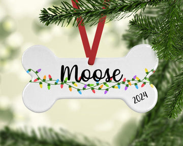 Christmas dog ornament, Christmas lights pet Ornament, Personalized Dog Bone, Dog Ornament Personalized, Dog Bone Shaped, Pet ornament