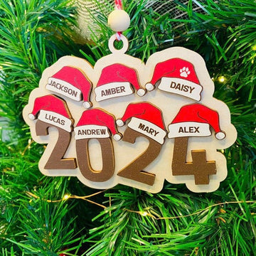 Family Ornament 2024, Personalized Christmas Ornament, Family Christmas Ornament , Santa Hat Ornament, Yearly Ornament