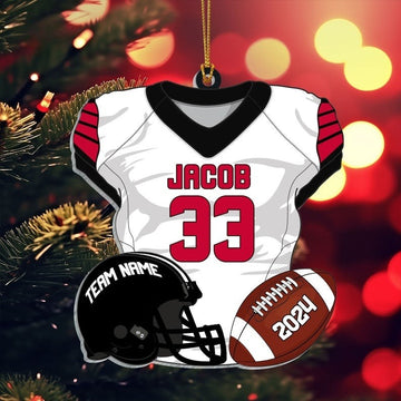 Personalized American Football Uniform 2D Flat Ornament NOT 3D, Football Helmet And Ball, Gift For Football Player, Christmas Fan Ornament