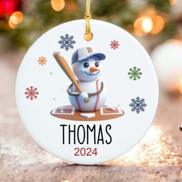 Custom Baseball Ornament - Snowman Name Ornament - 2024 Baseball Ornament - Personalized Christmas gift - Family Keepsake - Snowman Ornament