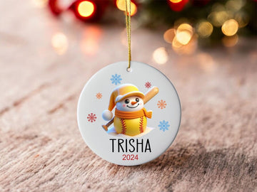 Custom Softball Ornament - Snowman Name Ornament - 2024 Softball Ornament - Personalized Christmas gift - Family Keepsake - Snowman Ornament