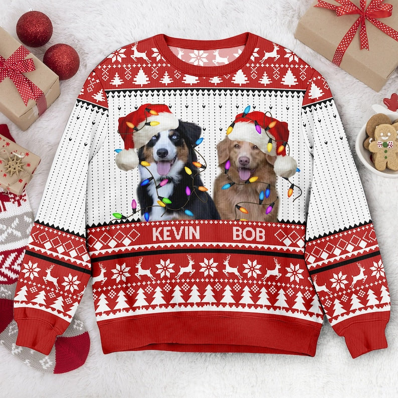 Custom Dog & Cat Photo Ugly Christmas Sweater, Personalized Custom Dog Photo Ugly Sweater, Funny Christmas Gift For Pet Owners, Pet Lovers