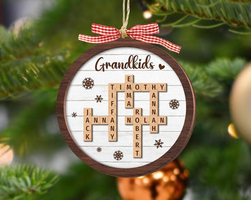 Personalized Grandparents Christmas Ornament, Crossword Christmas Ornament, Grandkids Crossword Puzzle Ornament, Grandparent Christmas Gift