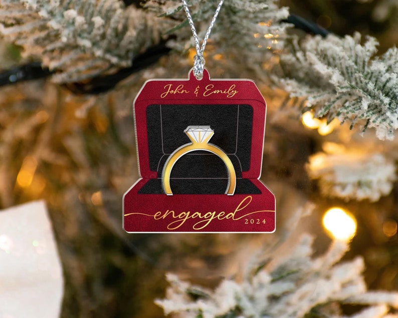 Engagement Ring Box Ornament, Personalized Engagement Gifts, First Christmas Engaged Ornament 2024, Proposal Keepsake, Anniversary Gifts