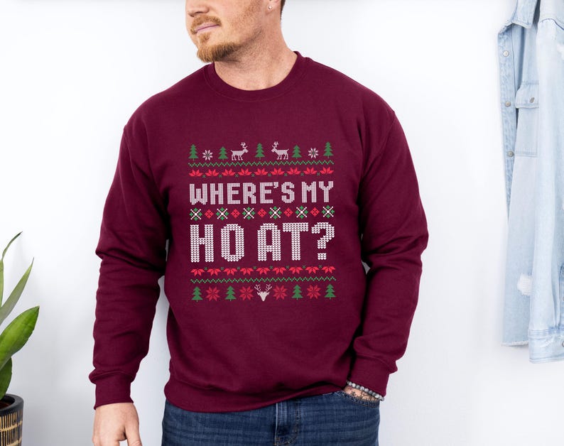 Funny Couple Ugly Christmas Sweater, Where's My Ho At Ugly Sweater, Ho Sweater Humorous Couples Matching Fun Holiday Apparel Holiday Party