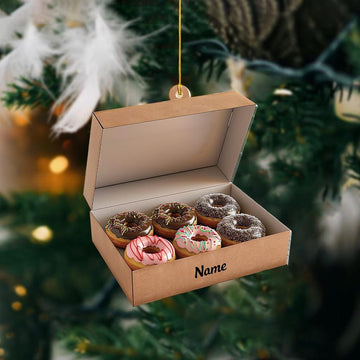 Donut Box Christmas Light Ornament, Xmas Tree Decor, Loved Donut Box Ornament, Xmas Hanging Ornament Gift