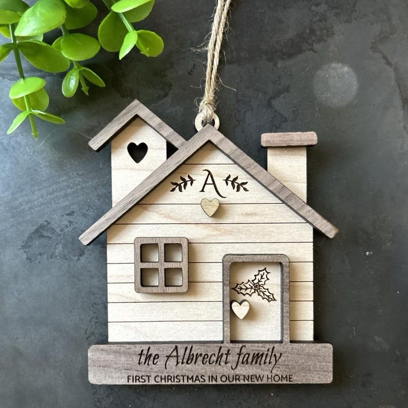 Christmas 2024 2025 Ornament First Home Ornament House Ornament Wooden Family Ornament Housewarming Gift Personalized Engraved New Home Gift