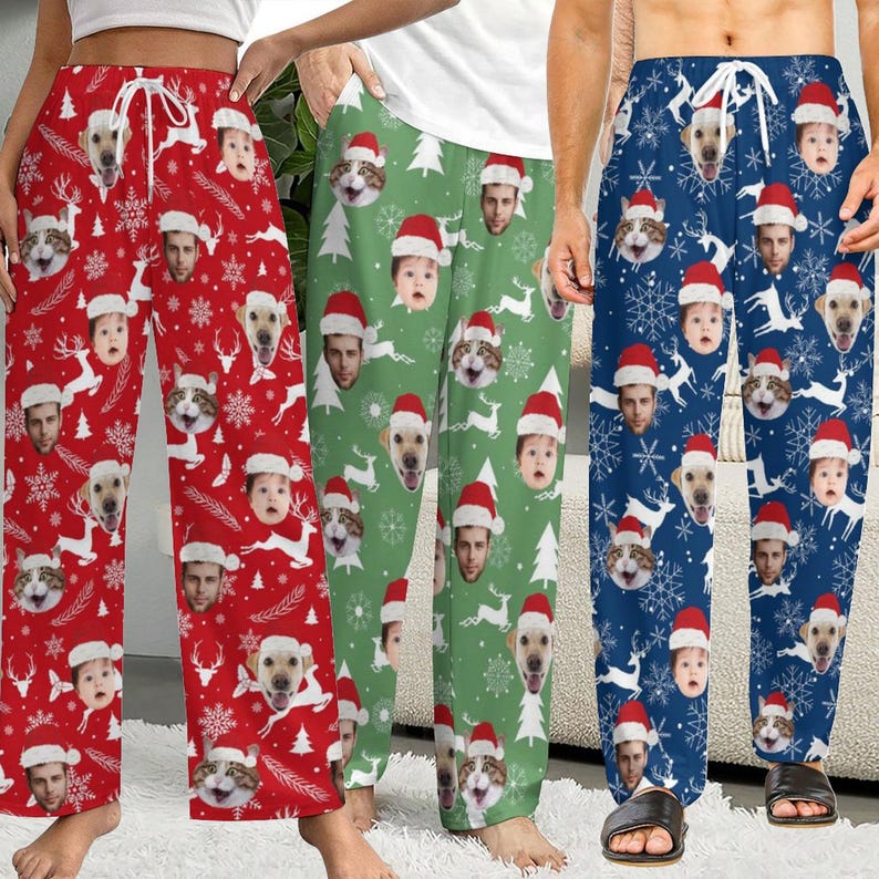 Christmas Pajama Pants with Faces, Faces on Pajamas, Face Pajama Pants, Personalized Pajamas with Face, Custom Face Pajamas, Gift for Family