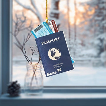 Passport Travel Christmas Ornament 2D Acrylic Honeymoon Vacation USA Passport Ornament, Custom Travel Keepsake Christmas Decoration