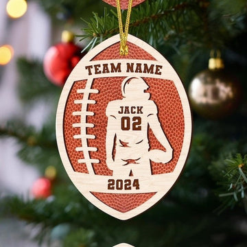 Personalized Football Player 2 Layer Wooden Ornament, Custom Name Number Football Ornament, Gift for Football Player, Sports Ornament