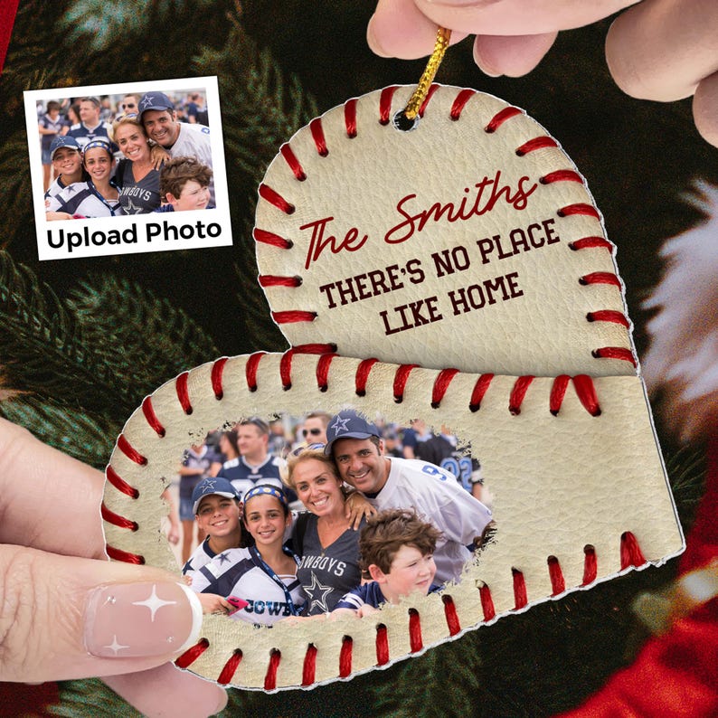 Personalized Baseball Acrylic Photo Ornament, There's No Place Like Home, Gift for Baseball Player, Baseball Player Gifts, Xmas Tree Decor