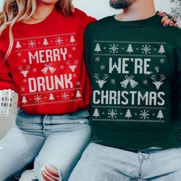 Ugly Christmas Sweater Couple, Funny Ugly Matching Christmas Sweater, Merry Drunk Were Christmas, Couples Christmas Sweater, Ugly Xmas Party