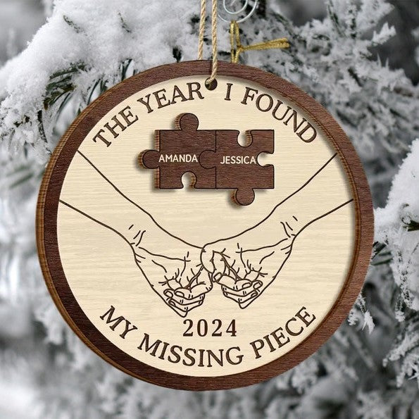 The Year I Found My Missing Piece Couples, Custom 2-Layered Wooden Ornament, Couple Christmas Ornament, Newly Wed 2024 Gift, Christmas Decor