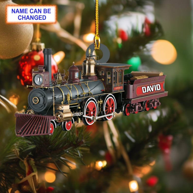 Custom Name Railroader Train Personalized Christmas Ornament, Christmas Tree Hanging Decor, Flat 2D Ornament Acrylic/ Wooden