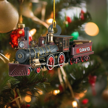 Custom Name Railroader Train Personalized Christmas Ornament, Christmas Tree Hanging Decor, Flat 2D Ornament Acrylic/ Wooden