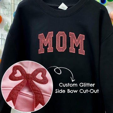 Custom MAMA Embroidered Bow Sweatshirt | Side Bow Applique Sweatshirt | Christmas Bow Sweatshirt | Glitter Christmas Sweatshirt