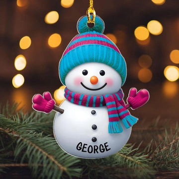 Personalized Christmas Snowman 2d Flat Ornament, Custom Snowman Ornaments With Name, Family Ornament Christmas Gift For Grandkids Xmas Tree Hanging Decoration Gift