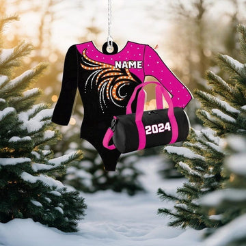 Personalized Women's Gymnastics Christmas Ornament 2D, Custom Name and Team Colors, Perfect Holiday Gift for Gymnasts and Gym Lovers.