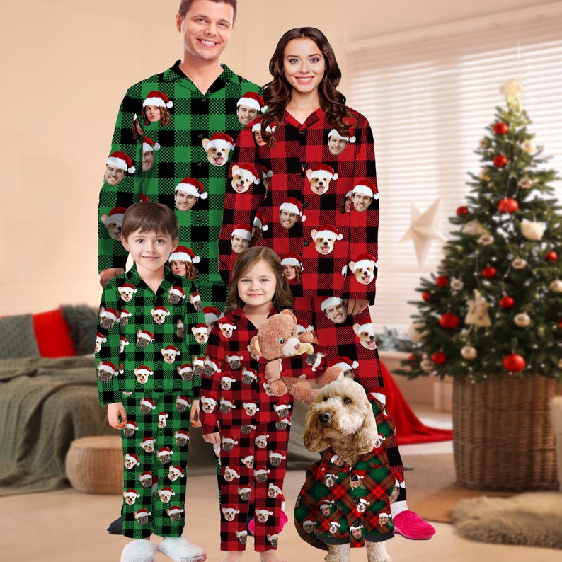 Custom Christmas Pajama Set with Photo, Custom Face Pajamas Dog shirt, Christmas Family Pajamas, Custom Pajama Pants Woman Family, Xmas gift