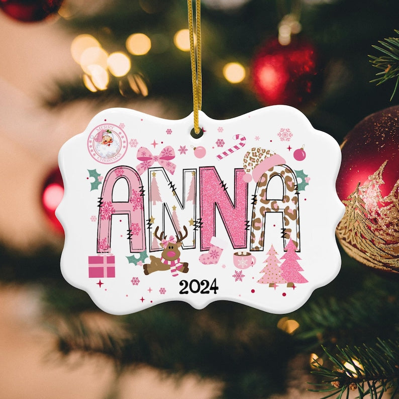 Personalized Girls Name Christmas Ornament, Cute Christmas Ornament For Kids, Christmas Gift For Daughter, Customized Girls Name Ornament