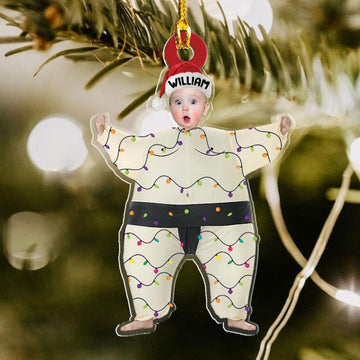 Cute Sumo Kid Photo Acrylic Ornaments, Christmas Gift, Photo Ornament, Funny Ornament, Holiday Decors, Xmas Decors, Custom Face Photo