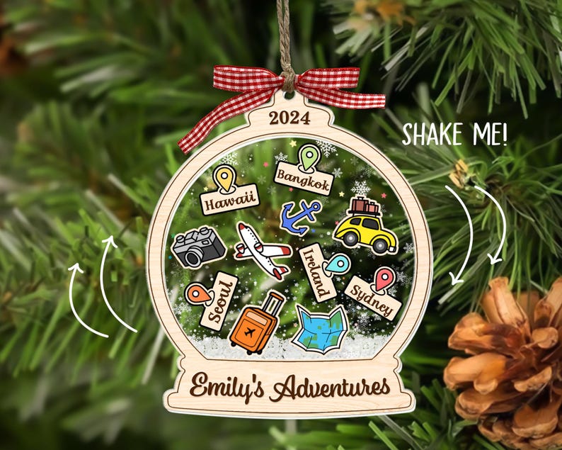 Personalized Adventure Ornament, Custom Travel Adventure Ornament, Traveler Christmas Gift, Travel 4D Shaker Ornament, Journey Traveler Gift