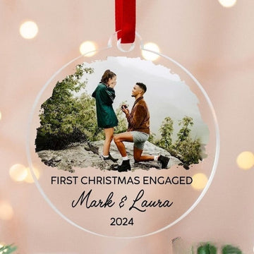 Personalized Our First Christmas Engaged Ornament, Custom Photo Ornament, Christmas Gift for Couple, Engagement Gifts, Christmas Ornaments