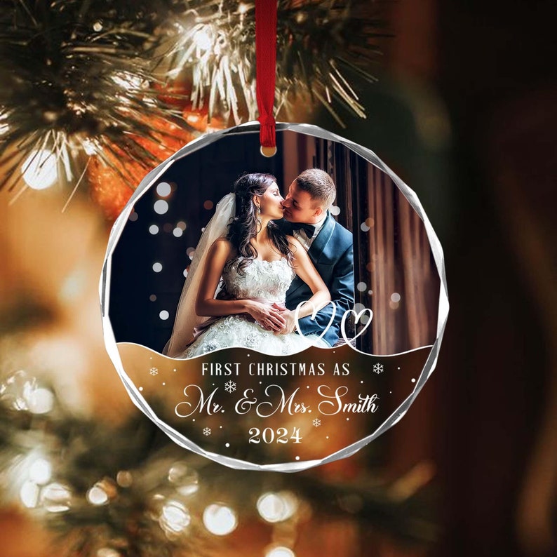 Personalised Our First Christmas As Mr & Mrs Ornament, First Christmas As Mr And Mrs, Photo Newlywed Christmas Gift, Mr And Mrs Decoration