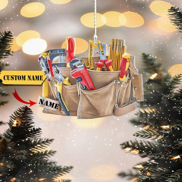 Construction Equipment Tool Bag Christmas Ornament 2D Acrylic, Handyman Tool Ornament 2D, Carpenter, Fix It, Contractor Ornament