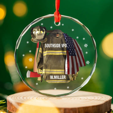 Personalized Firefighter Armor Glass Christmas Ornament, Firefighter Uniform Ornament, Firefighter Gifts, Christmas Gift For Firefighter