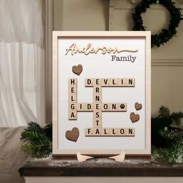 Personalized Scrabble Puzzle Sign, Grandkids Crossword Scrabble Wooden Sign, Custom Family Name, Grandparents Christmas Gift, Last Name Sign