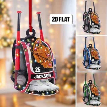 Personalized Baseball Bag 2D Flat Ornament, Baseball Player Gear Ornament, Baseball Custom Name Keepsake, Baseball Christmas Ornament