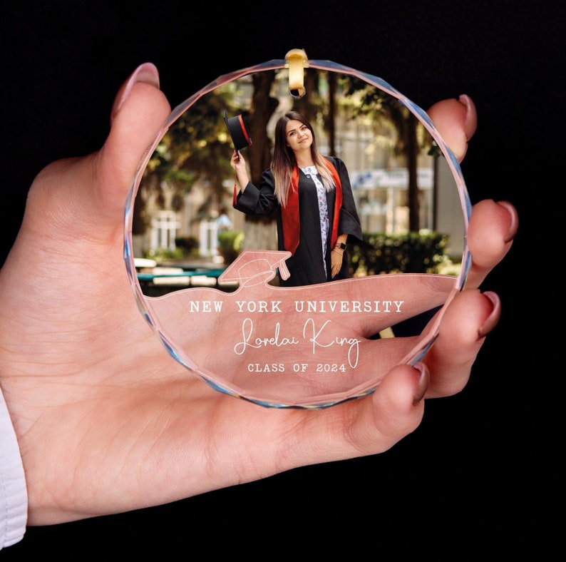 Personalization University Graduation Photo GLASS Ornament Class of 2024 Christmas Ornament High School Graduation Gifts