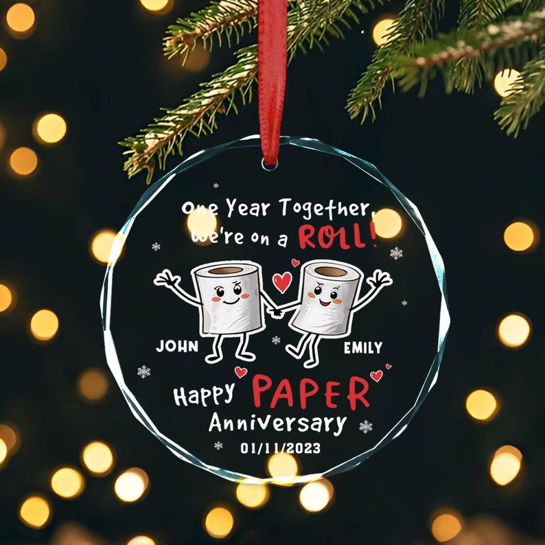 Personalized First Anniversary Ornament, 1st Anniversary Gift, Paper Wedding Anniversary Ornament, Anniversary Gift for Husband Wife