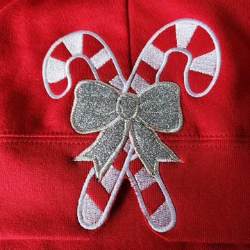 Side Candy Cane Applique Embroidery Sweatshirt, Side Bow Glitter Sweatshirt, Christmas Bow Gift